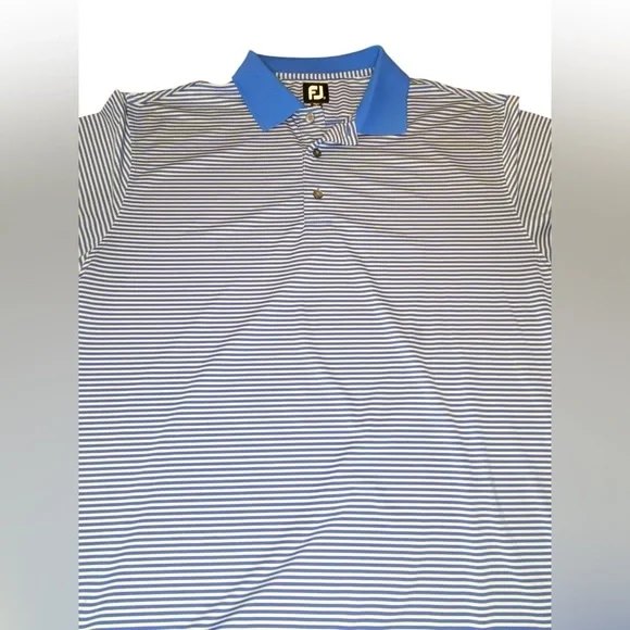 FootJoy Classic Fit Lisle Blue Gray Striped Polo Men’s XL Stretch ProDry Golf - Picture 2 of 8